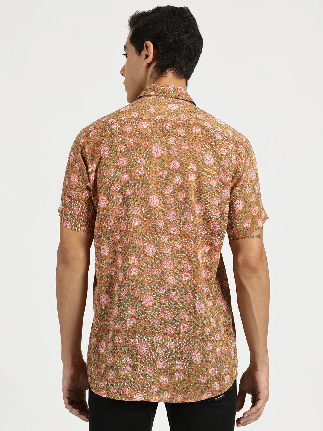 🪶 Rusty Blossom Block Printed Halfsleeves Mulmul Cotton Shirt