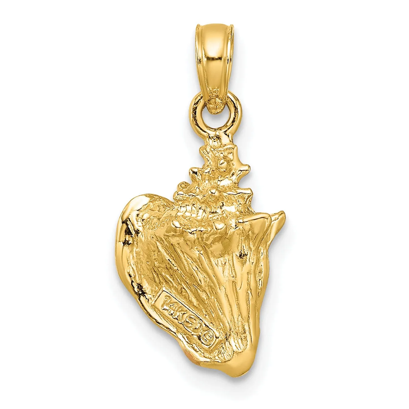 14K Yellow Gold Solid 3-Dimensional Pink White Enameled Texture Polished Finish Mens Conch Shell Charm Pendant