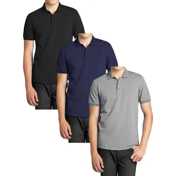 3-Pack Men's Short Sleeve Pique Polo Shirts (S-5XL)