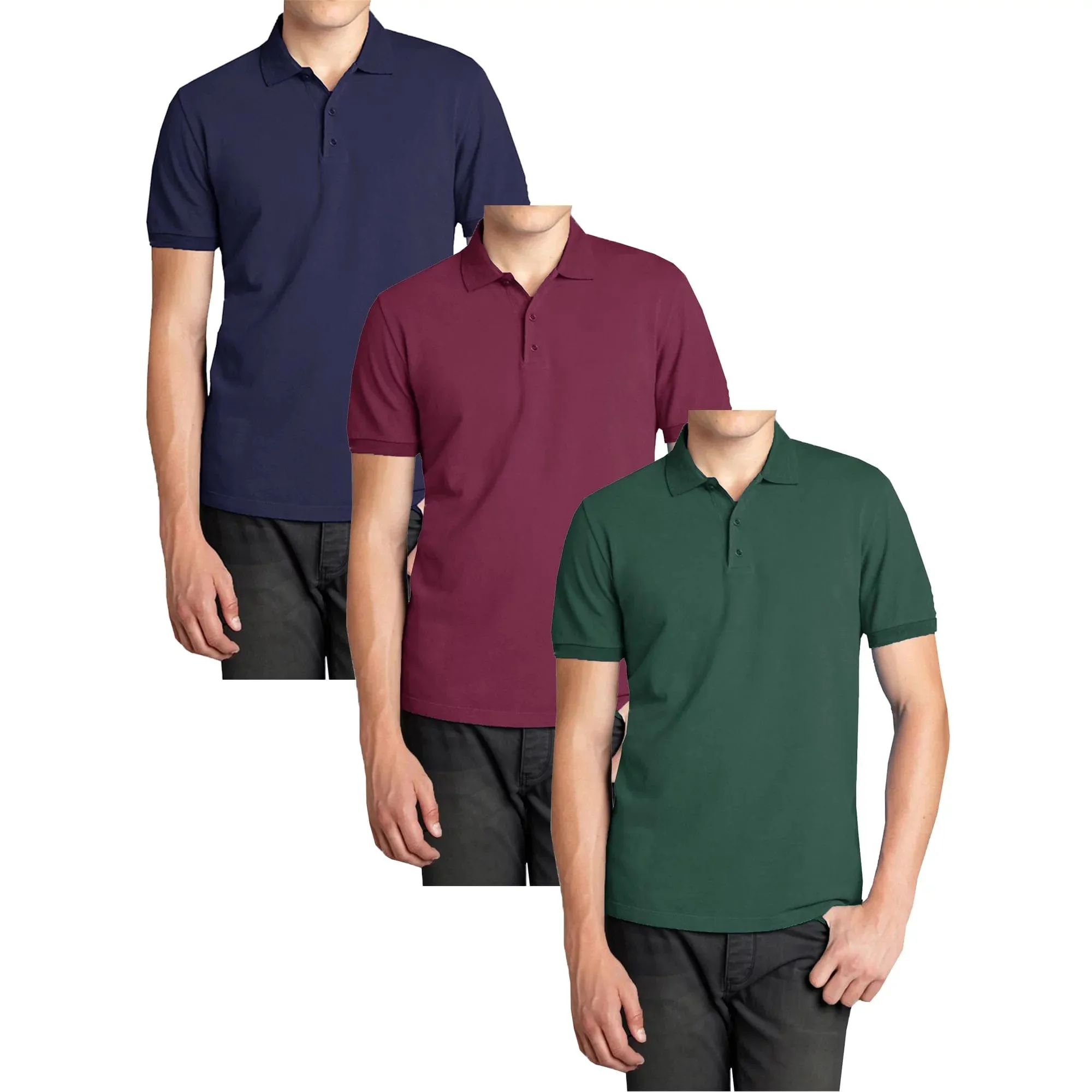 3-Pack Men's Short Sleeve Pique Polo Shirts (S-5XL)