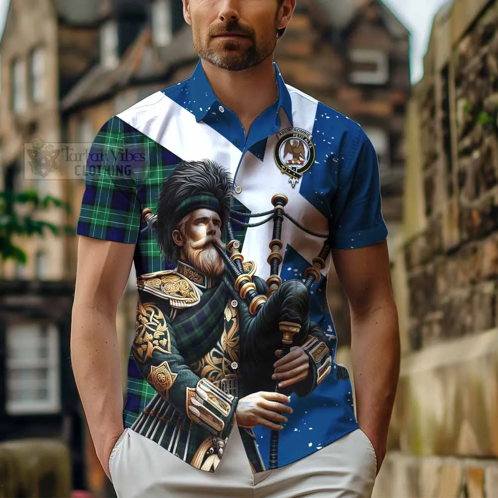 Abercrombie Tartan Short Sleeve Button Shirt with Family Crest Scottish Bagpiper Vibes