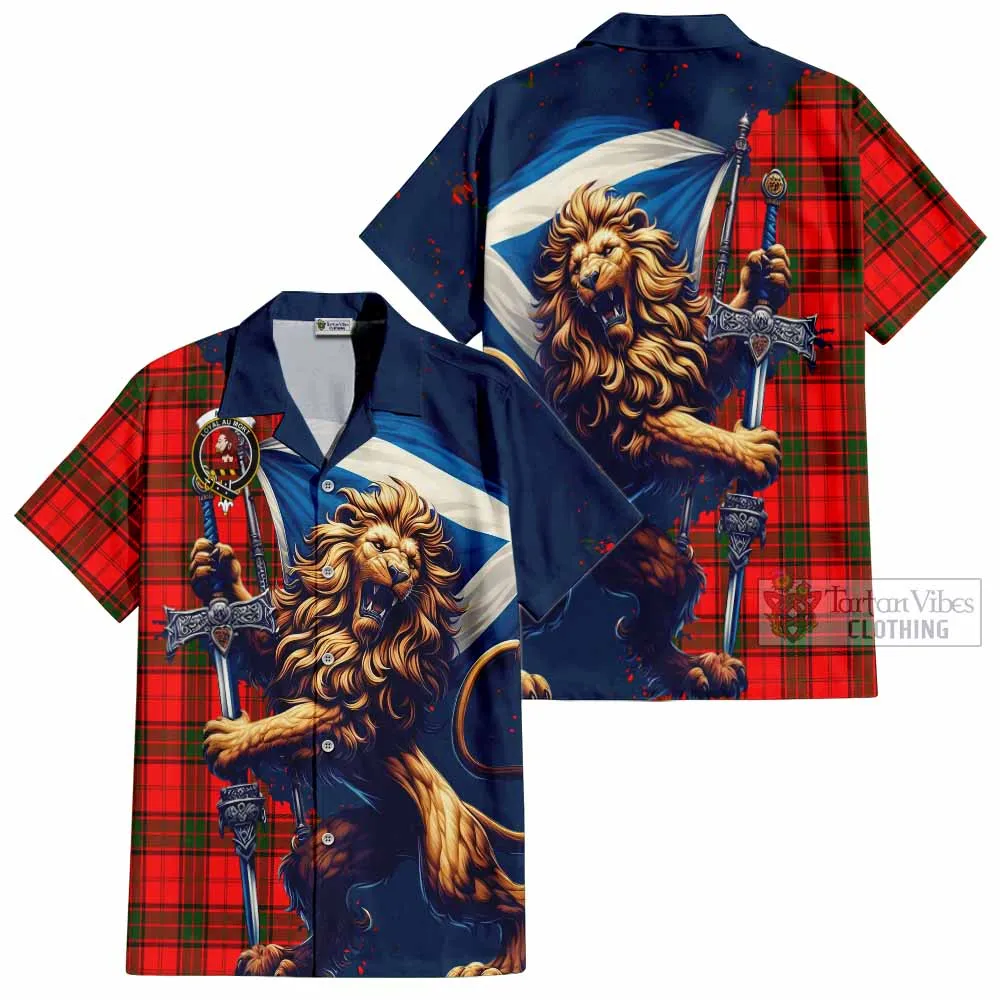 Adair Tartan Family Crest Short Sleeve Button Shirt with Scottish Majestic Lion