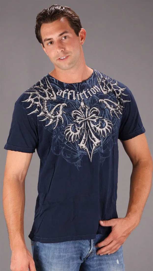 Affliction Skeleton Mens Tee Blue