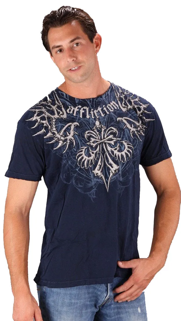 Affliction Skeleton Mens Tee Blue