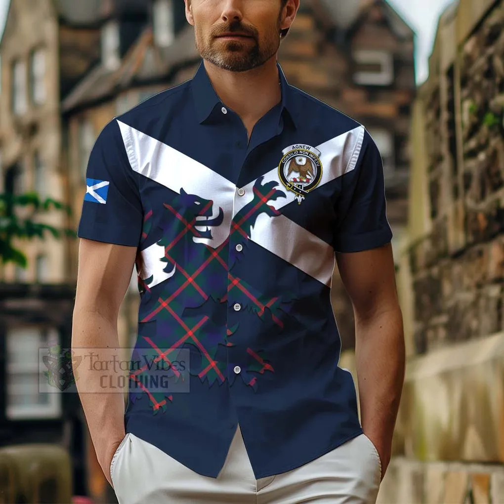 Agnew Tartan Lion Rampant Short Sleeve Button Shirt  Proudly Display Your Heritage with Alba Gu Brath and Clan Name