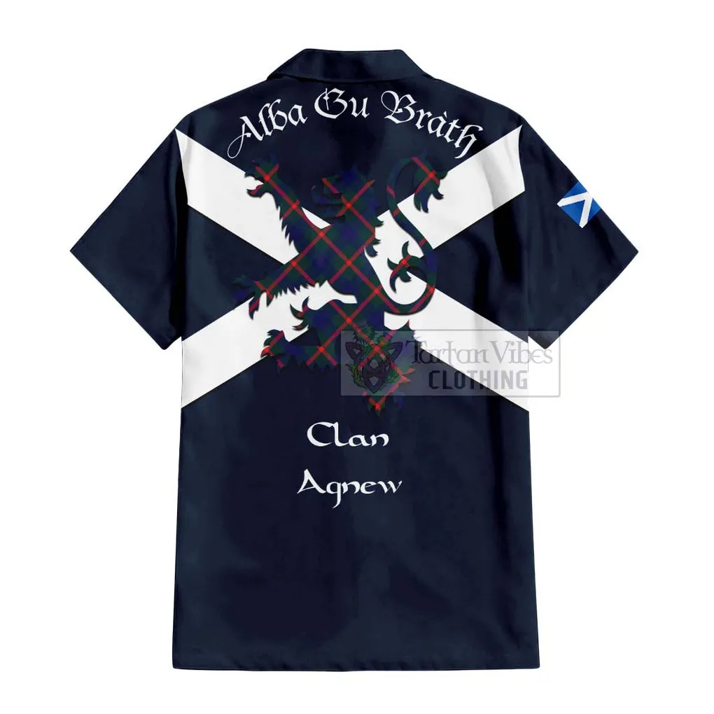 Agnew Tartan Lion Rampant Short Sleeve Button Shirt  Proudly Display Your Heritage with Alba Gu Brath and Clan Name