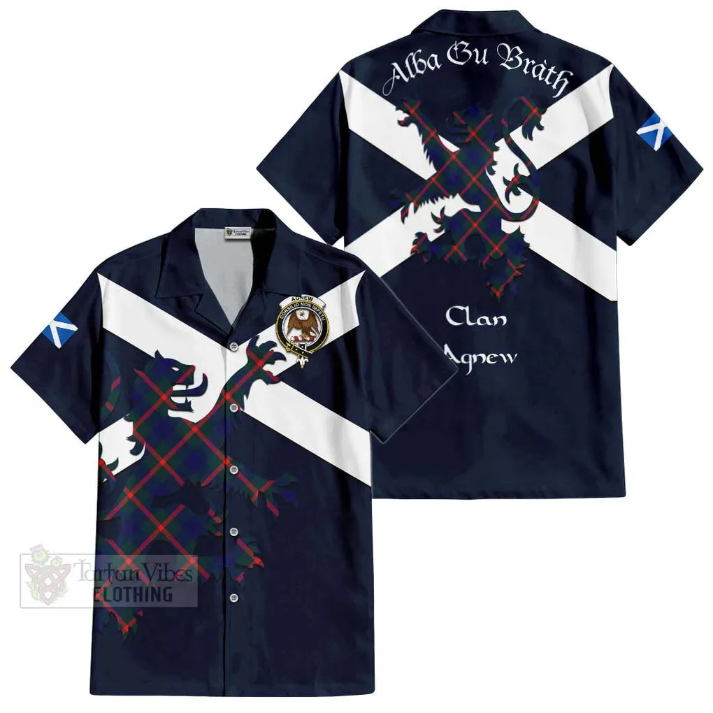 Agnew Tartan Lion Rampant Short Sleeve Button Shirt  Proudly Display Your Heritage with Alba Gu Brath and Clan Name