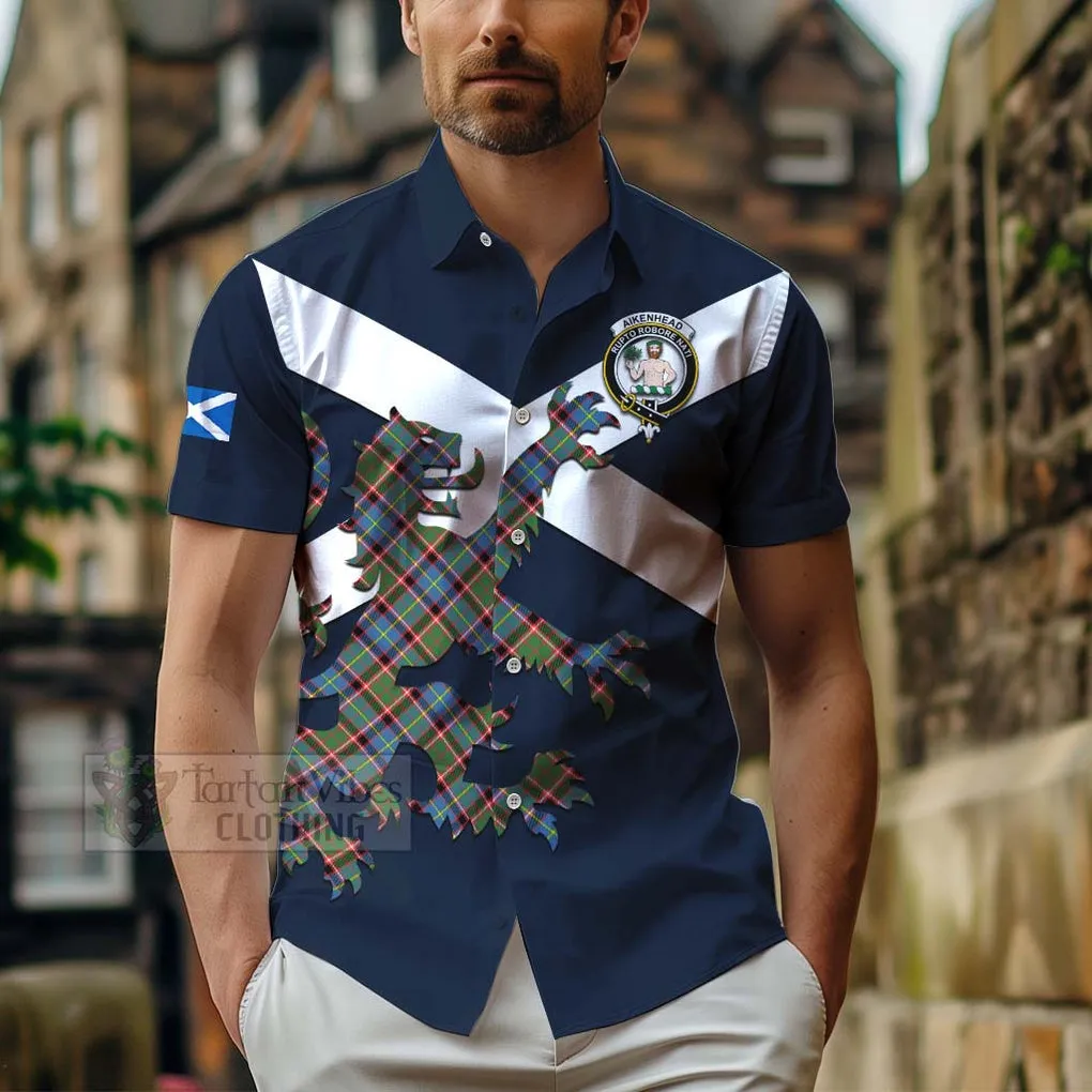 Aikenhead Tartan Lion Rampant Short Sleeve Button Shirt  Proudly Display Your Heritage with Alba Gu Brath and Clan Name