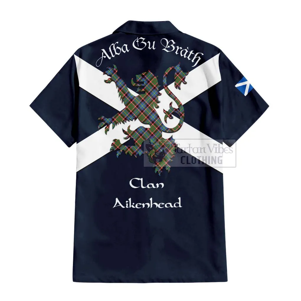 Aikenhead Tartan Lion Rampant Short Sleeve Button Shirt  Proudly Display Your Heritage with Alba Gu Brath and Clan Name