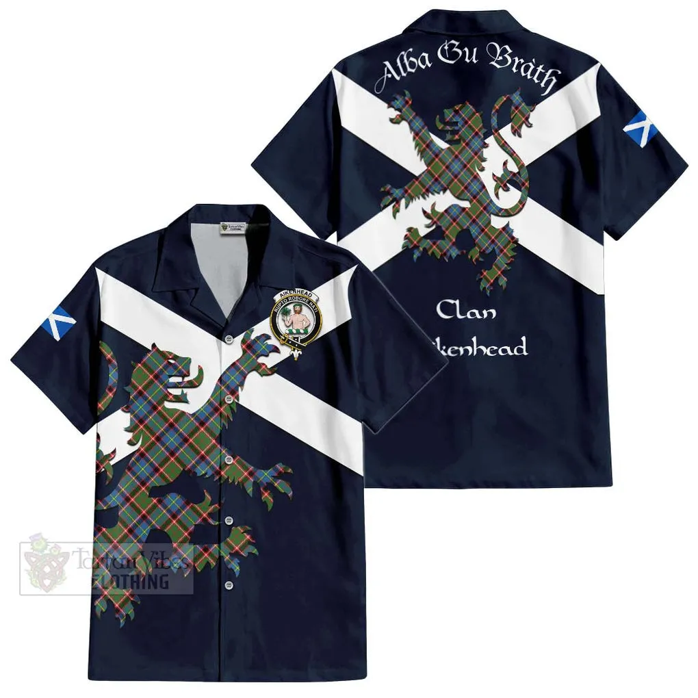 Aikenhead Tartan Lion Rampant Short Sleeve Button Shirt  Proudly Display Your Heritage with Alba Gu Brath and Clan Name