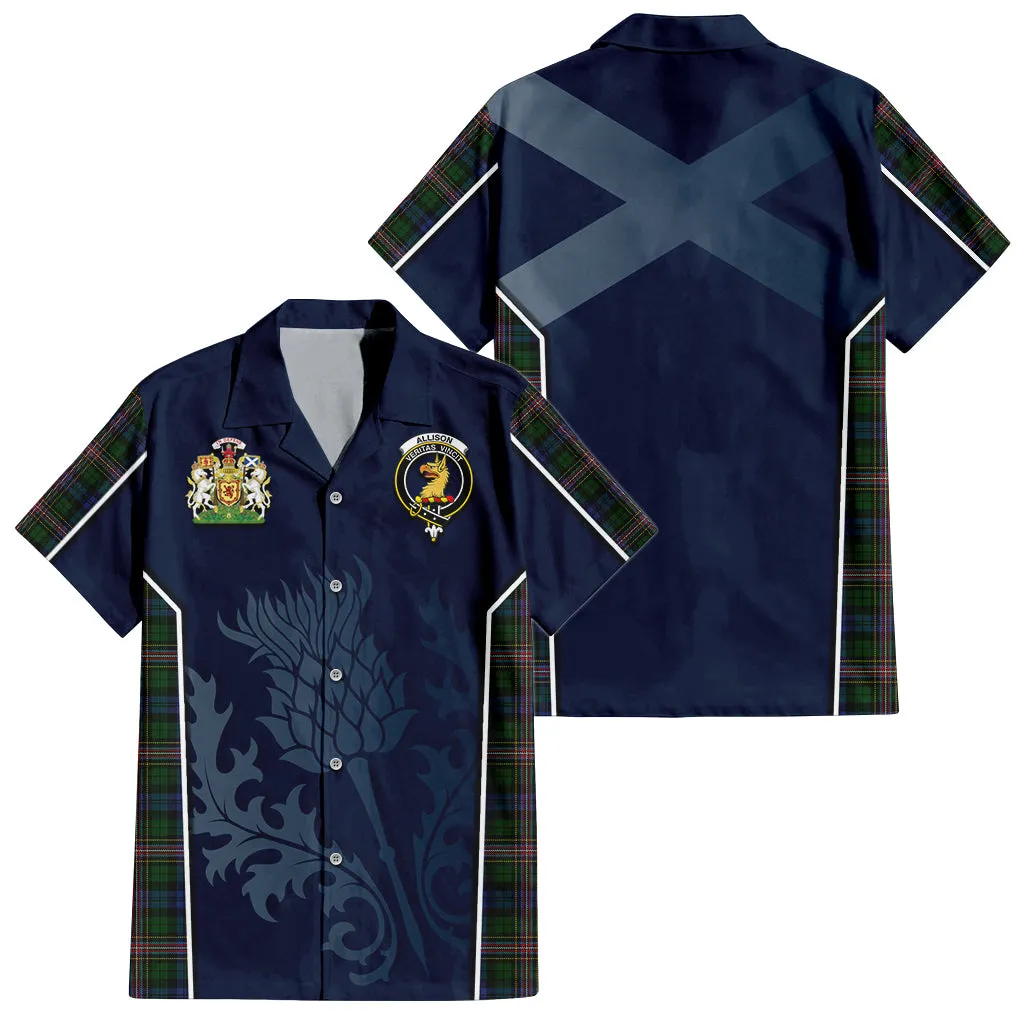 Allison Tartan Short Sleeve Button Up Shirt with Family Crest and Scottish Thistle Vibes Sport Style