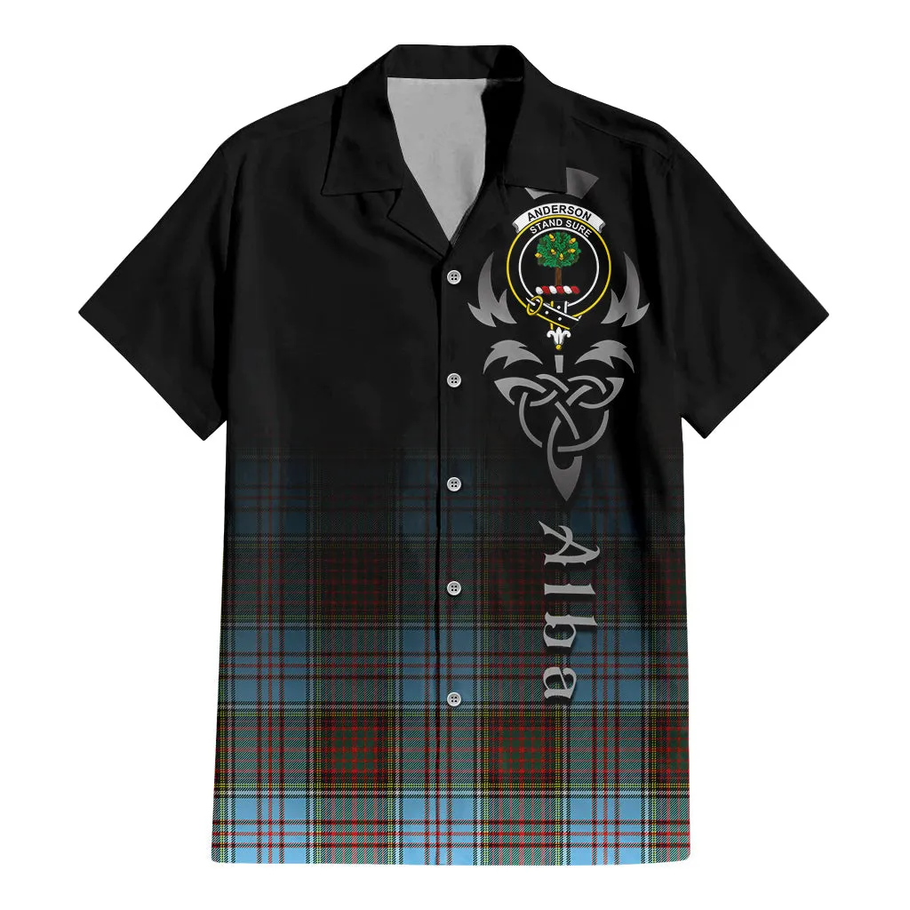 Anderson Ancient Tartan Short Sleeve Button Up Shirt Featuring Alba Gu Brath Family Crest Celtic Inspired