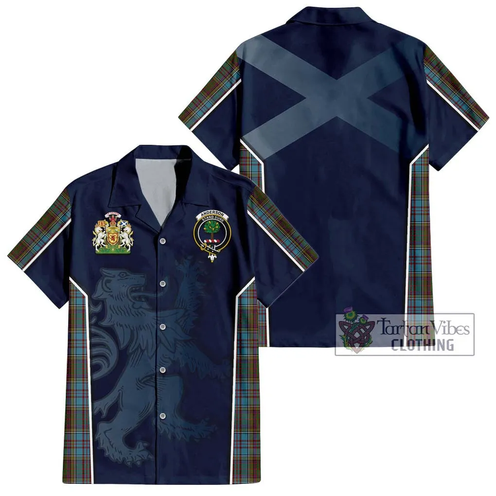 Anderson Tartan Short Sleeve Button Shirt with Family Crest and Lion Rampant Vibes Sport Style