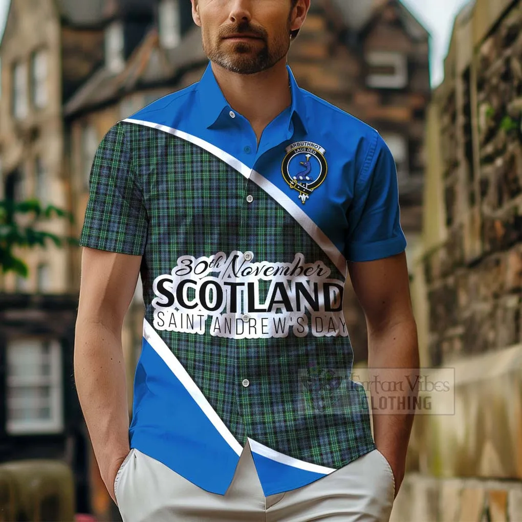 Arbuthnot Family Crest Tartan Short Sleeve Button Shirt Celebrate Saint Andrew's Day in Style