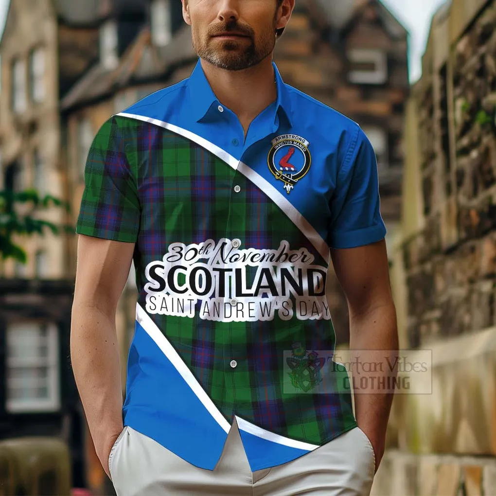 Armstrong Family Crest Tartan Short Sleeve Button Shirt Celebrate Saint Andrew's Day in Style