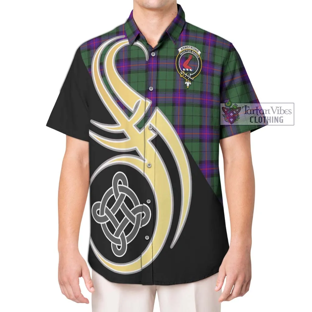 Armstrong Modern Tartan Short Sleeve Button Shirt with Family Crest and Celtic Symbol Style