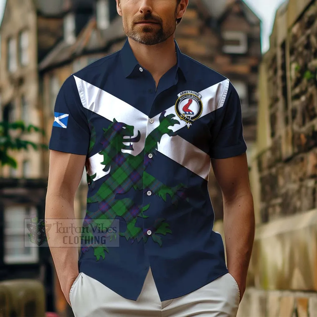 Armstrong Tartan Lion Rampant Short Sleeve Button Shirt  Proudly Display Your Heritage with Alba Gu Brath and Clan Name