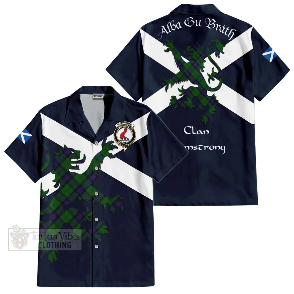 Armstrong Tartan Lion Rampant Short Sleeve Button Shirt  Proudly Display Your Heritage with Alba Gu Brath and Clan Name