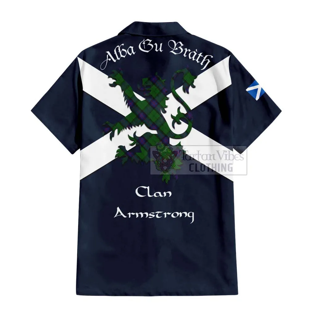 Armstrong Tartan Lion Rampant Short Sleeve Button Shirt  Proudly Display Your Heritage with Alba Gu Brath and Clan Name