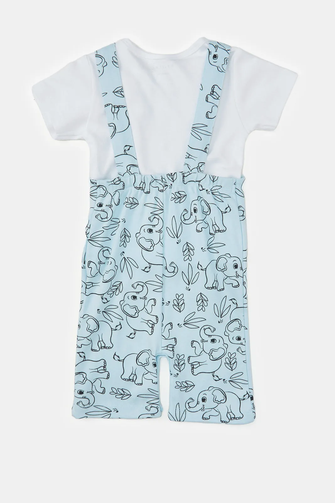 Baby Blue And White Printed T-Shirt And Dungaree Set (2 Piece)