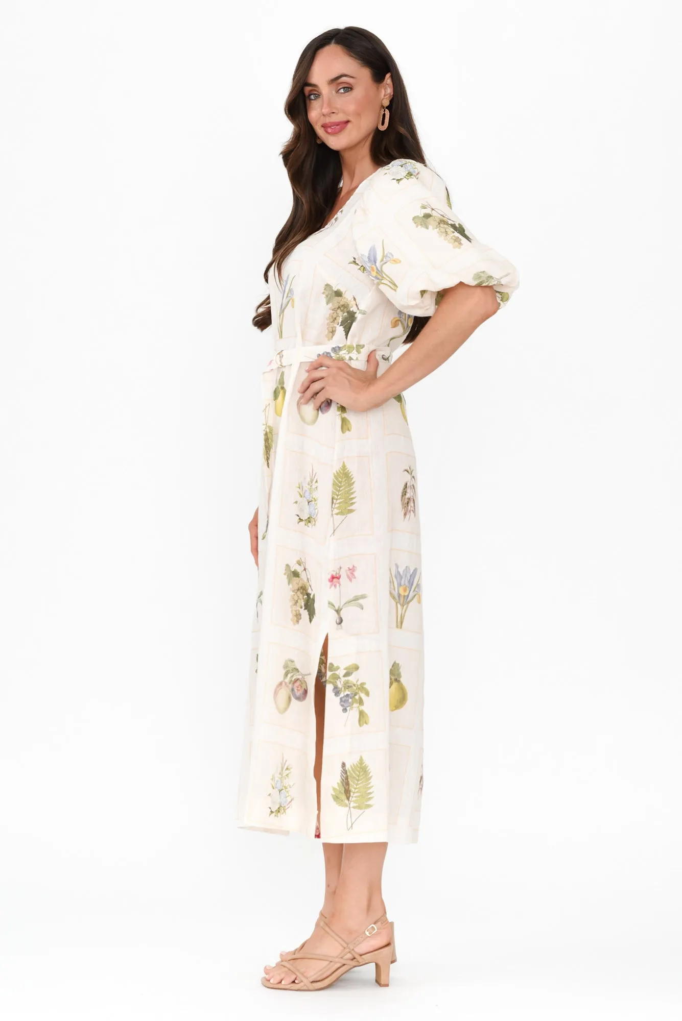 Bailee White Botanical Linen Dress