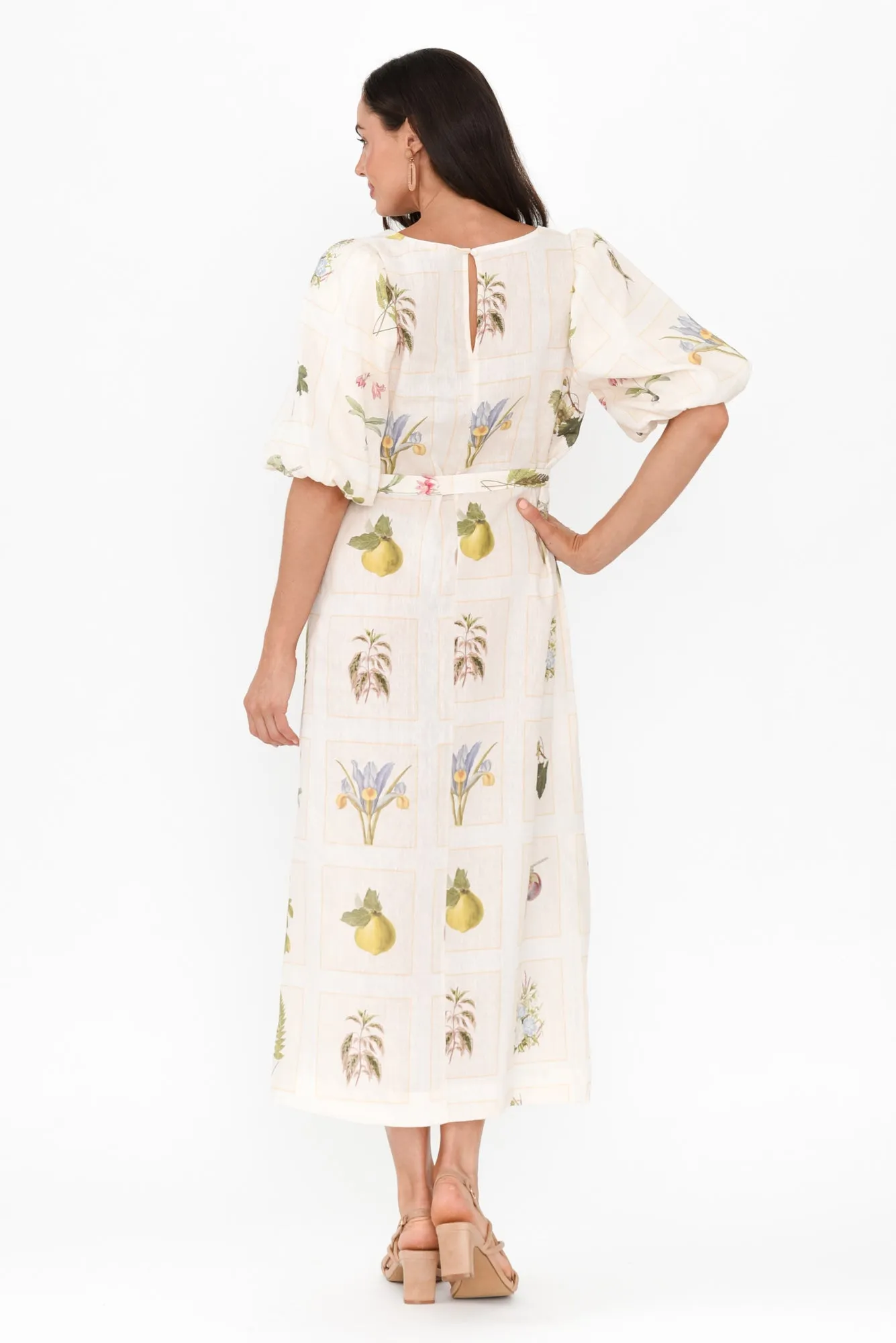 Bailee White Botanical Linen Dress