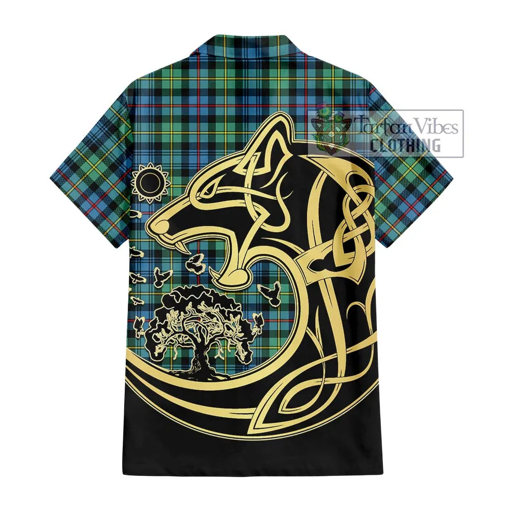 Bailey Ancient Tartan Short Sleeve Button Shirt with Family Crest Celtic Wolf Style