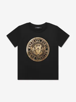 Balmain Boys Logo Print T-Shirt in Black