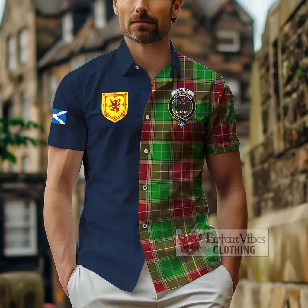 Baxter Modern Tartan Short Sleeve Button Shirt Alba with Scottish Lion Royal Arm Half Style