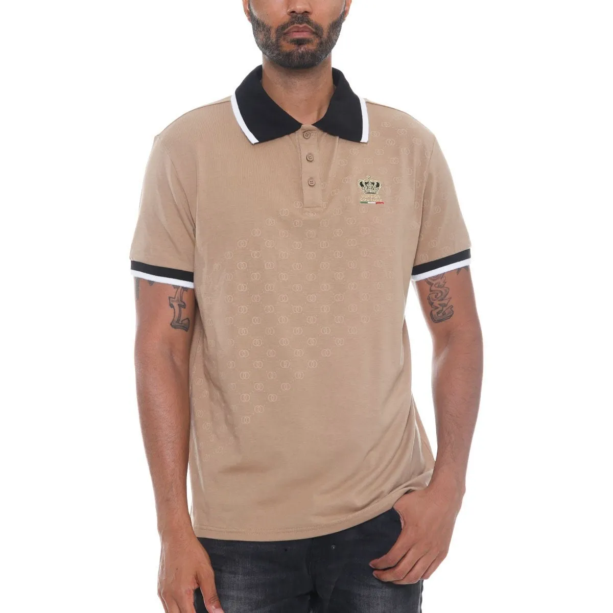 Beige Italian Print Polo Shirt