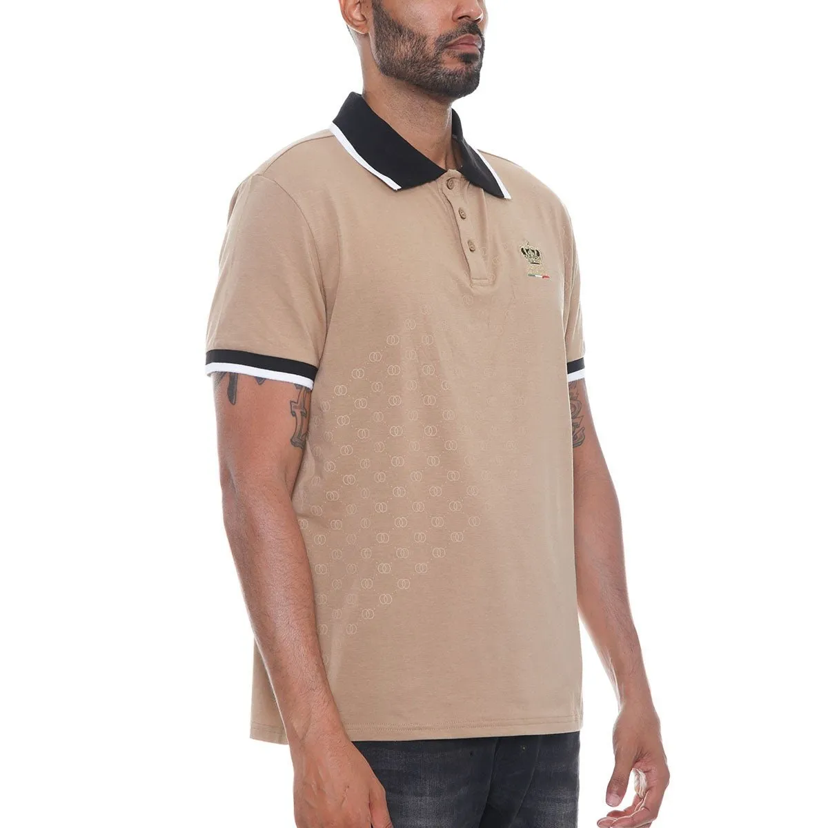 Beige Italian Print Polo Shirt