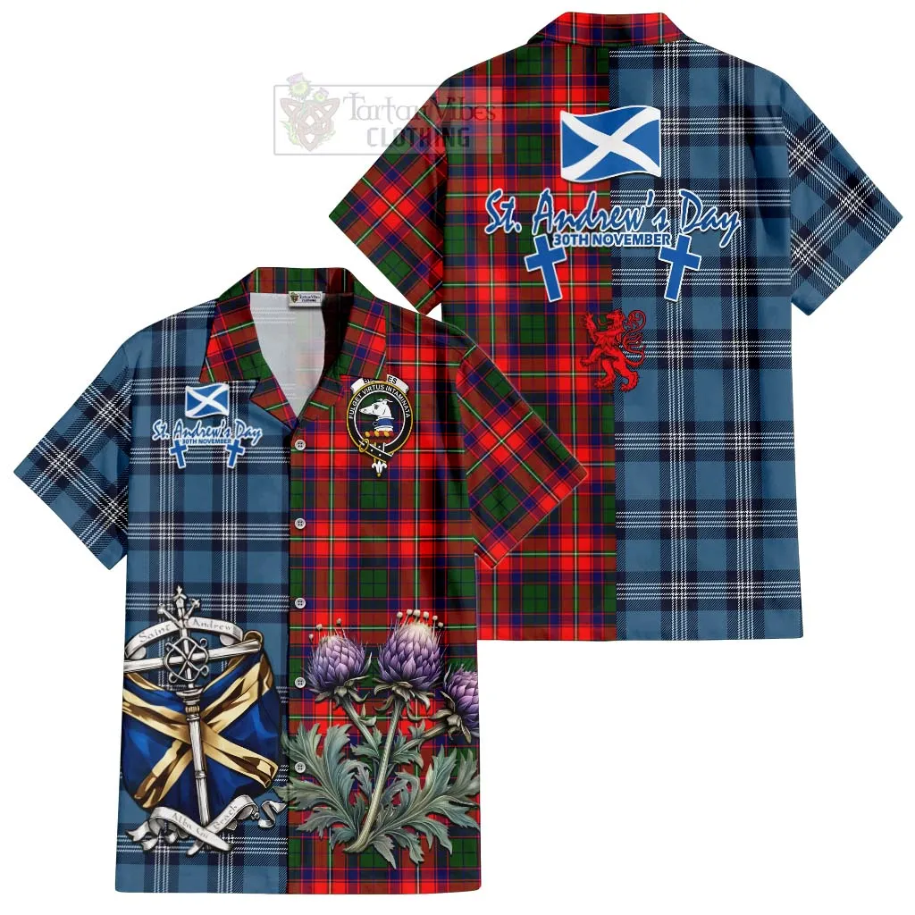 Belshes (Belsches) Tartan Short Sleeve Button Shirt Happy St. Andrew's Day Half Tartan Style