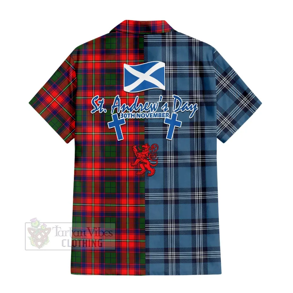 Belshes (Belsches) Tartan Short Sleeve Button Shirt Happy St. Andrew's Day Half Tartan Style