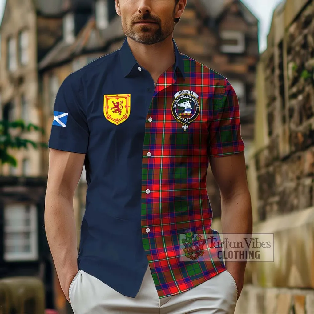 Belshes Tartan Short Sleeve Button Shirt Alba with Scottish Lion Royal Arm Half Style