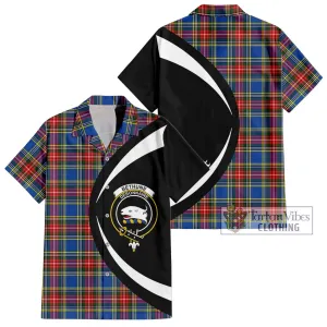 Bethune Tartan Short Sleeve Button Up with Family Crest Circle Style