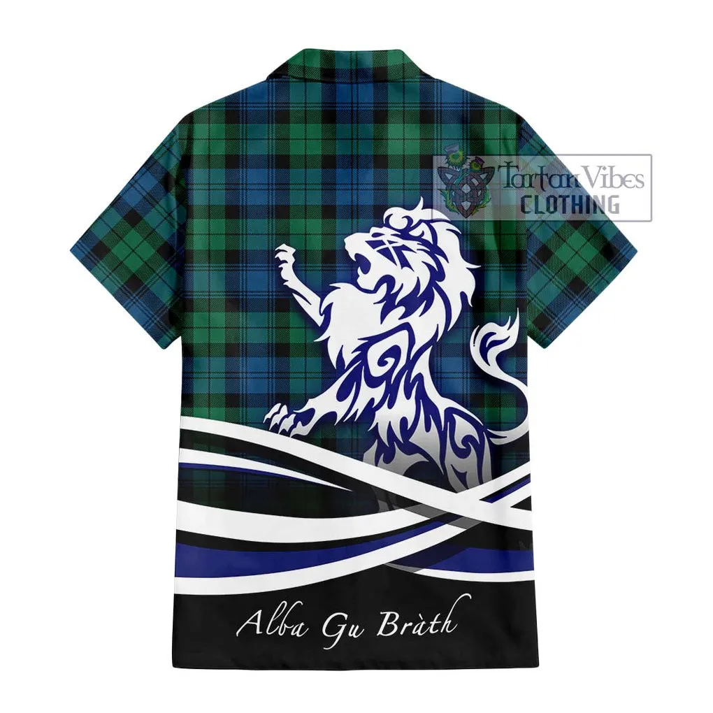 Black Watch Ancient Tartan Short Sleeve Button Shirt with Alba Gu Brath Regal Lion Emblem