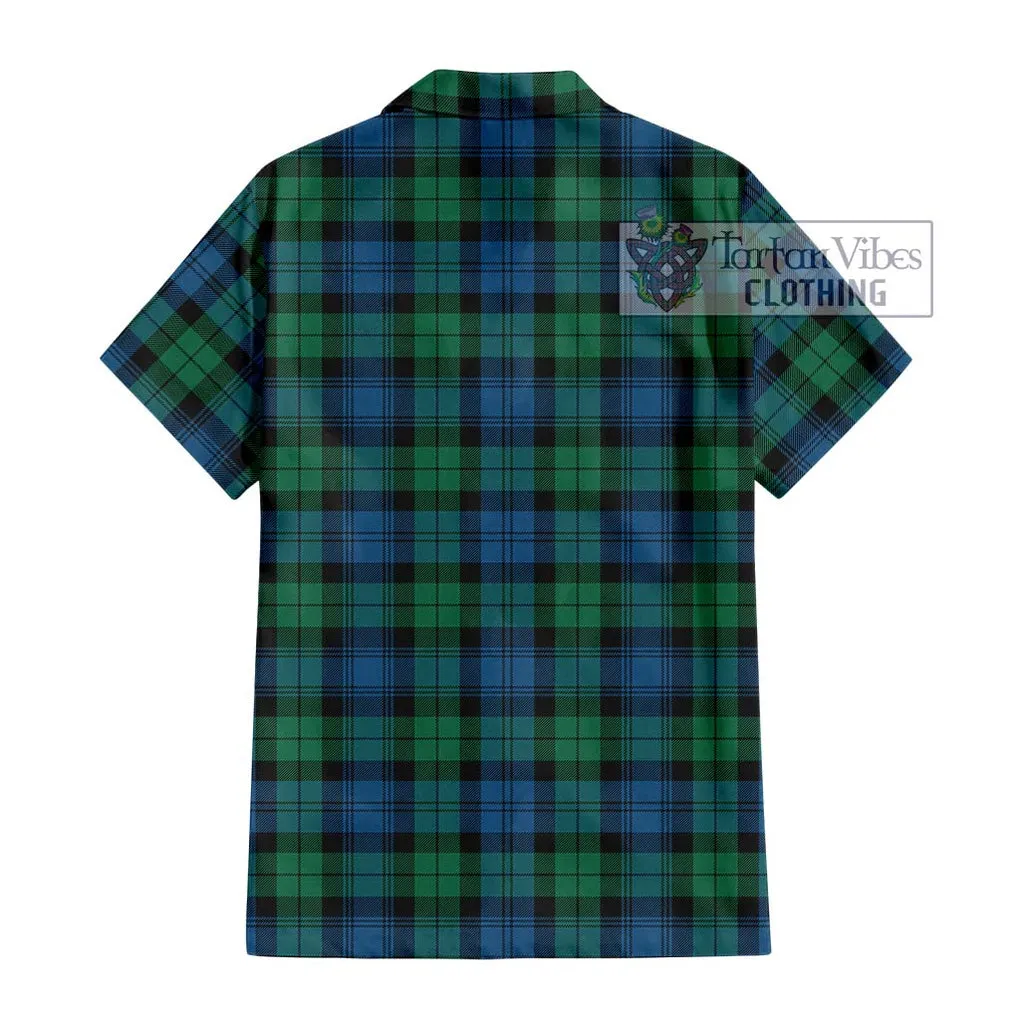 Black Watch Ancient Tartan Short Sleeve Button Shirt with Family Crest DNA In Me Style