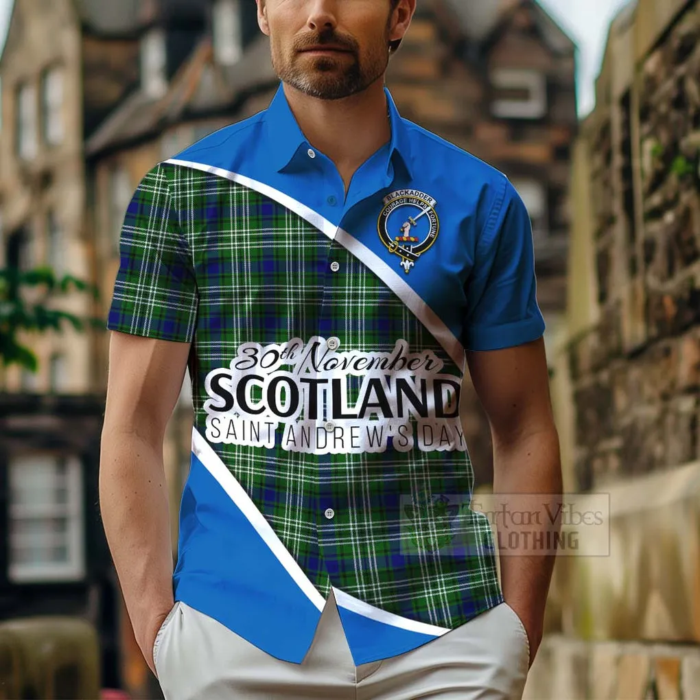 Blackadder Family Crest Tartan Short Sleeve Button Shirt Celebrate Saint Andrew's Day in Style