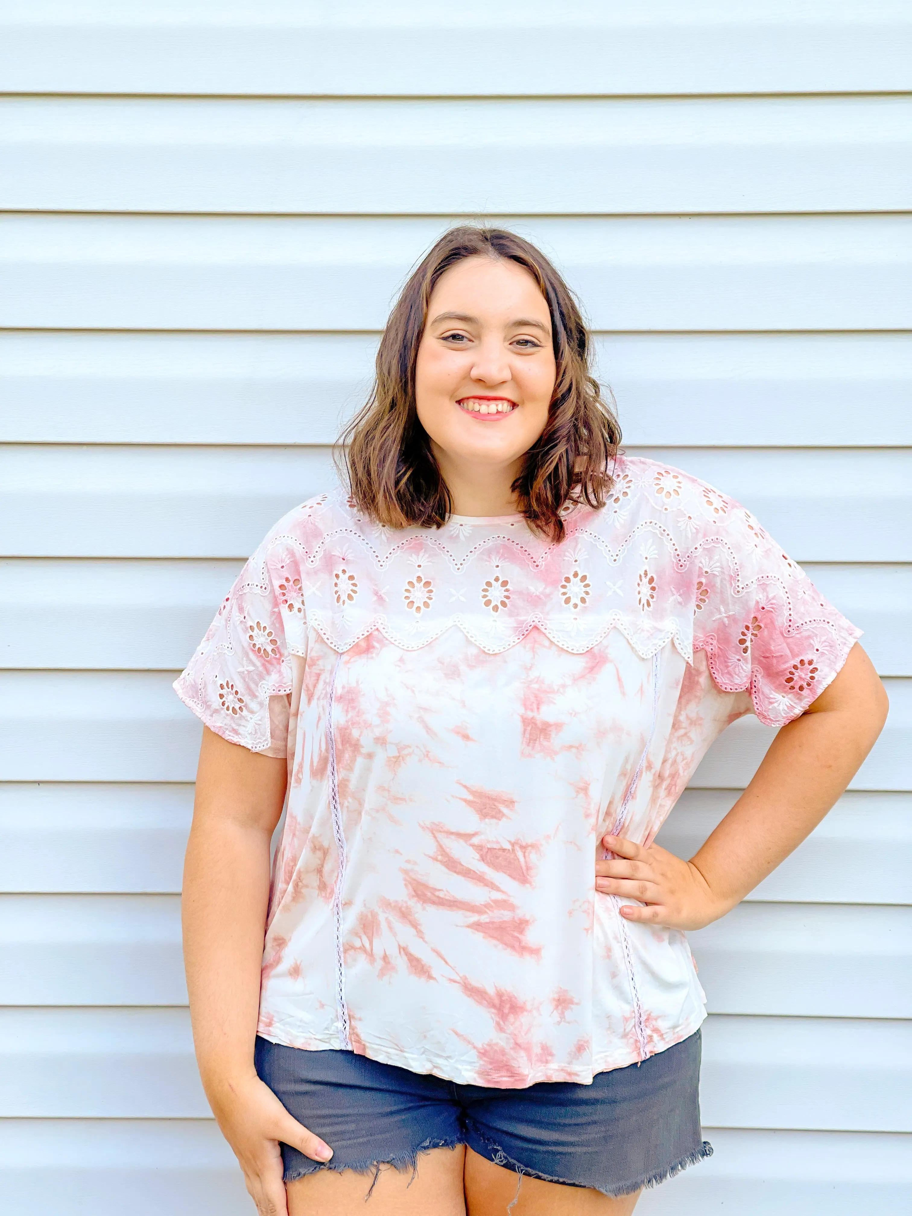 Blueberry Latte Embroidered Eyelet Tee