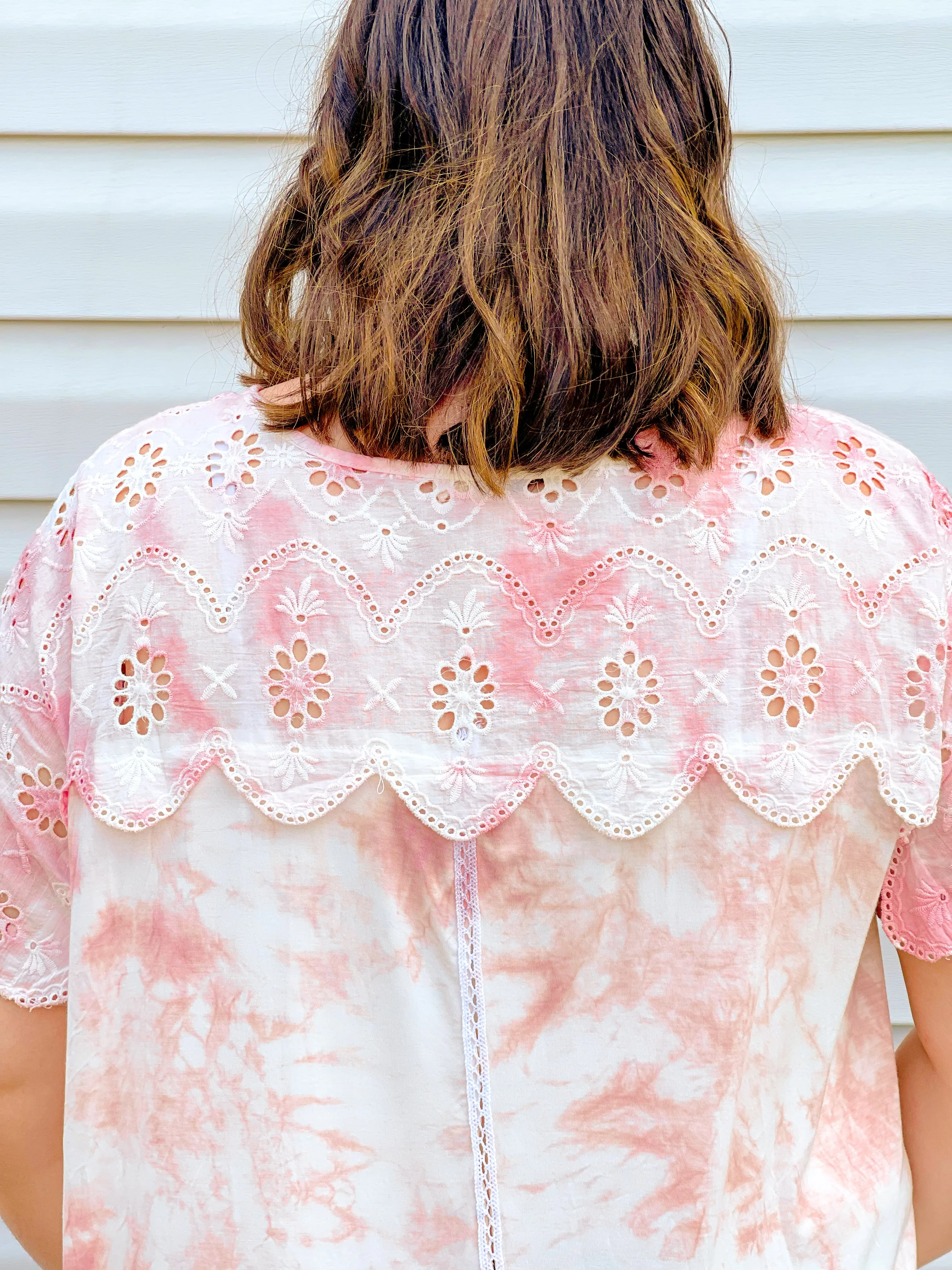 Blueberry Latte Embroidered Eyelet Tee