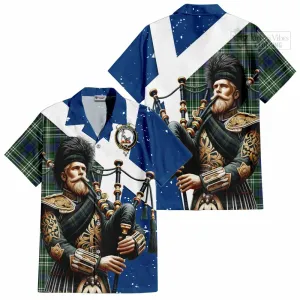 Blyth Tartan Short Sleeve Button Shirt with Family Crest Scottish Bagpiper Vibes