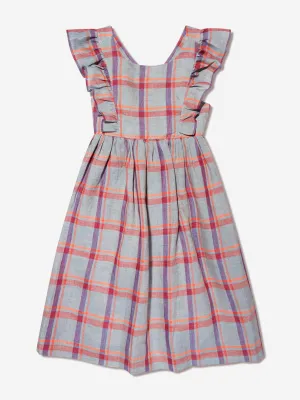 Bonpoint Girls Checked Linen Carole Dress in Grey