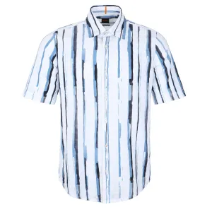 BOSS Rash 2 Short Sleeve Shirt in White & Blue