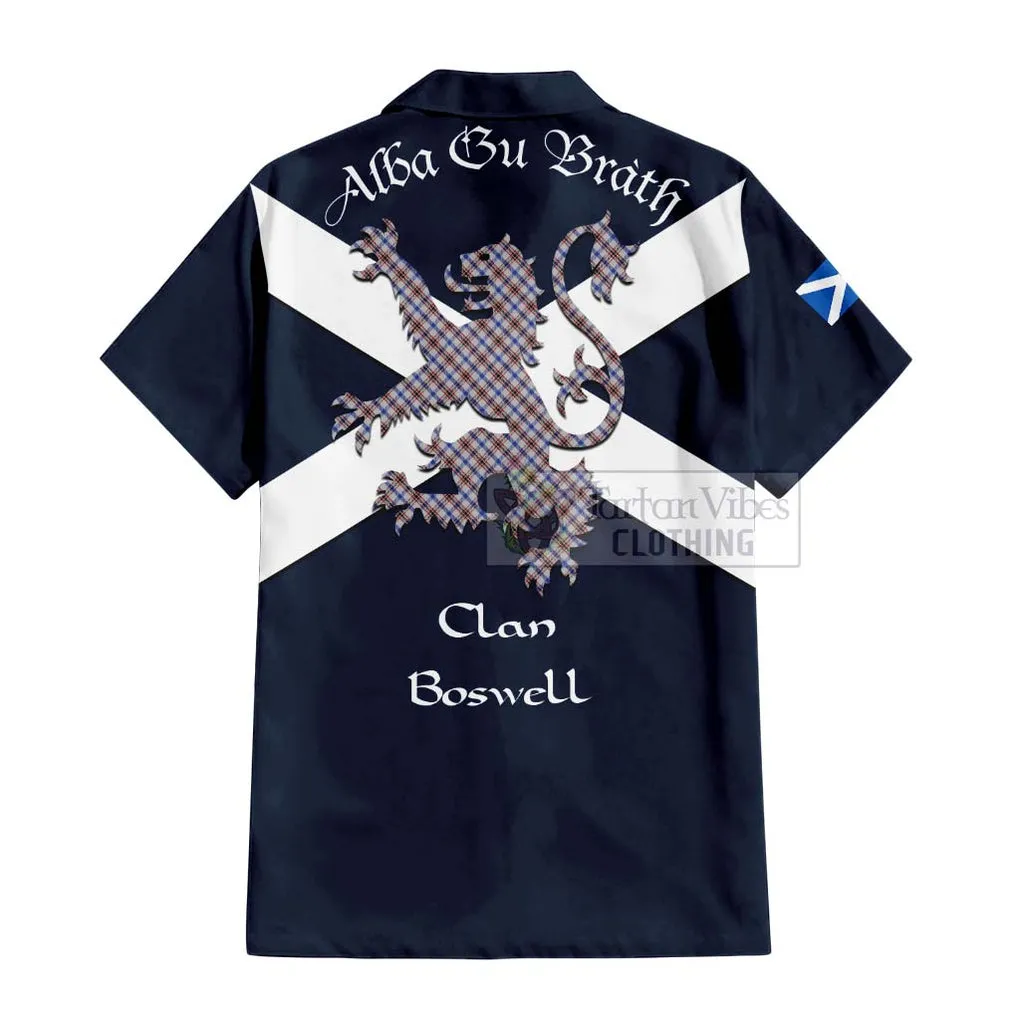 Boswell Tartan Lion Rampant Short Sleeve Button Shirt  Proudly Display Your Heritage with Alba Gu Brath and Clan Name