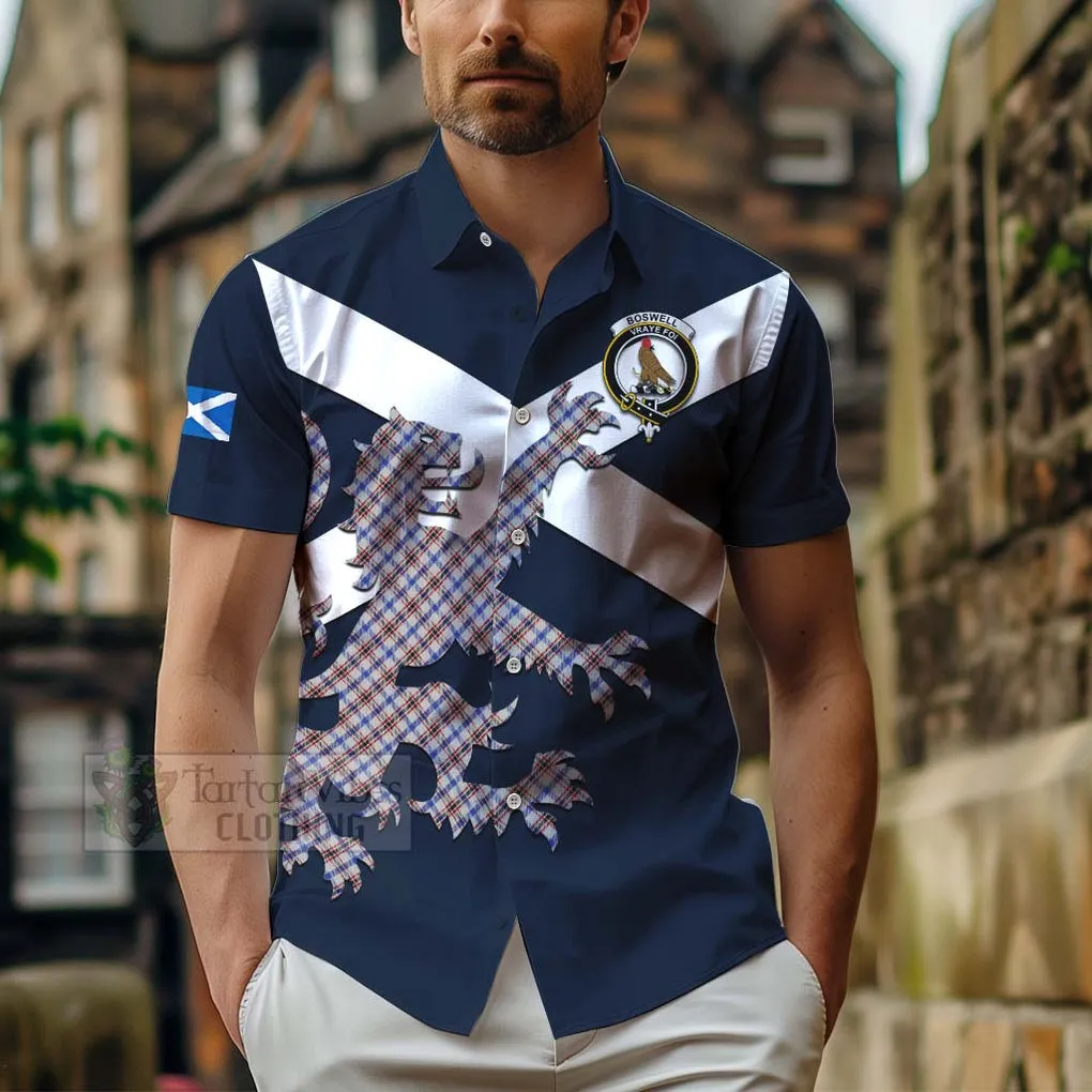 Boswell Tartan Lion Rampant Short Sleeve Button Shirt  Proudly Display Your Heritage with Alba Gu Brath and Clan Name