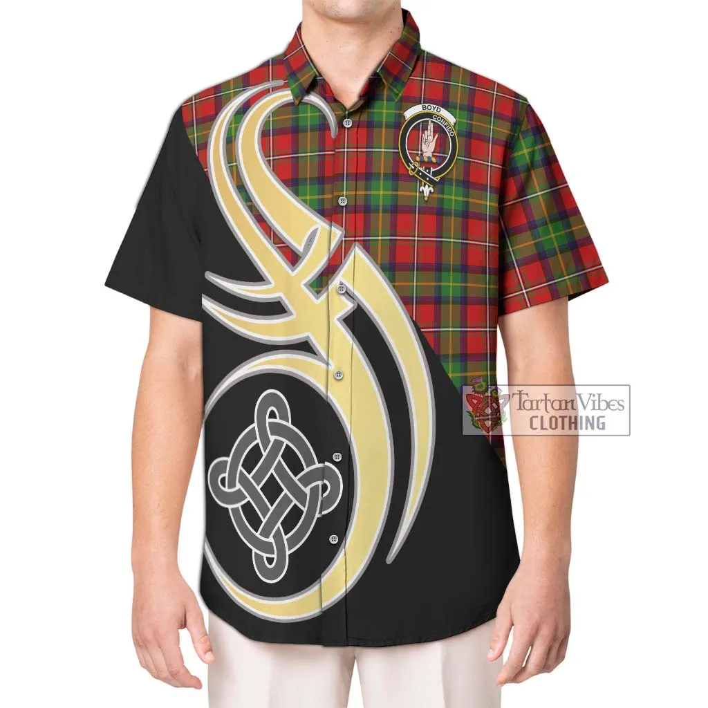 Boyd Tartan Short Sleeve Button Shirt with Family Crest and Celtic Symbol Style