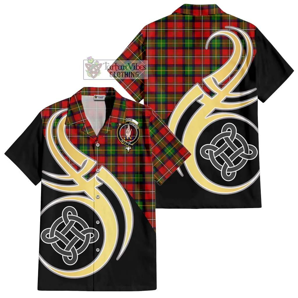 Boyd Tartan Short Sleeve Button Shirt with Family Crest and Celtic Symbol Style