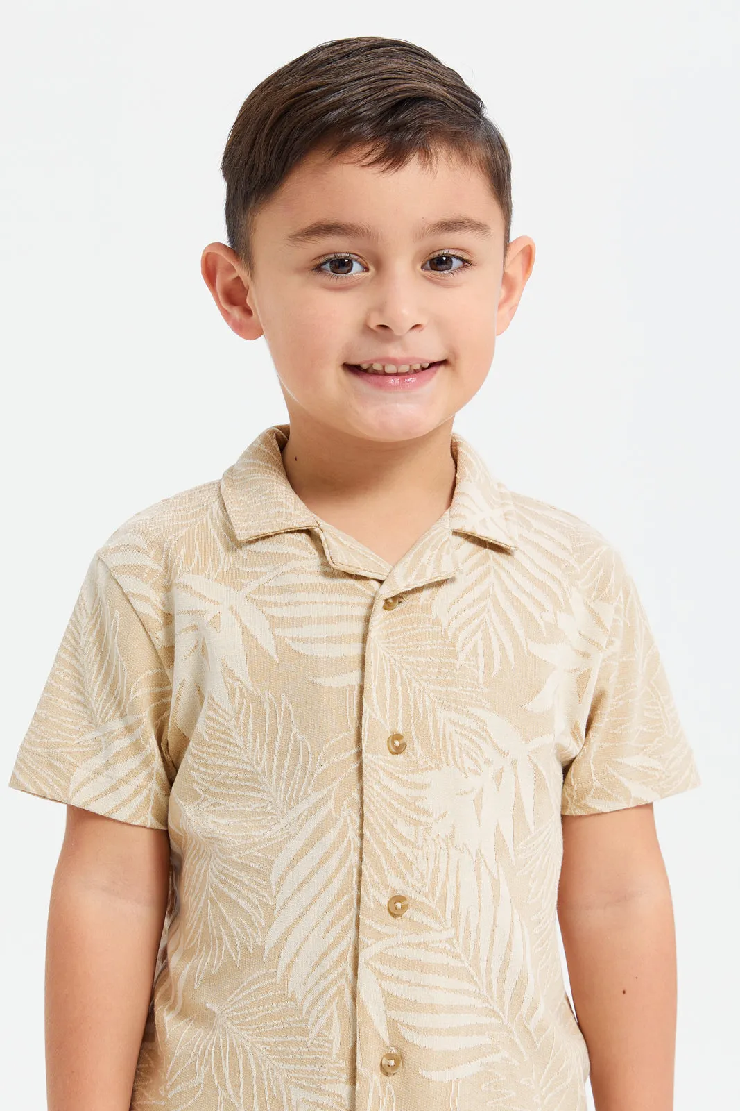 Boys Beige Jacquard Shirt