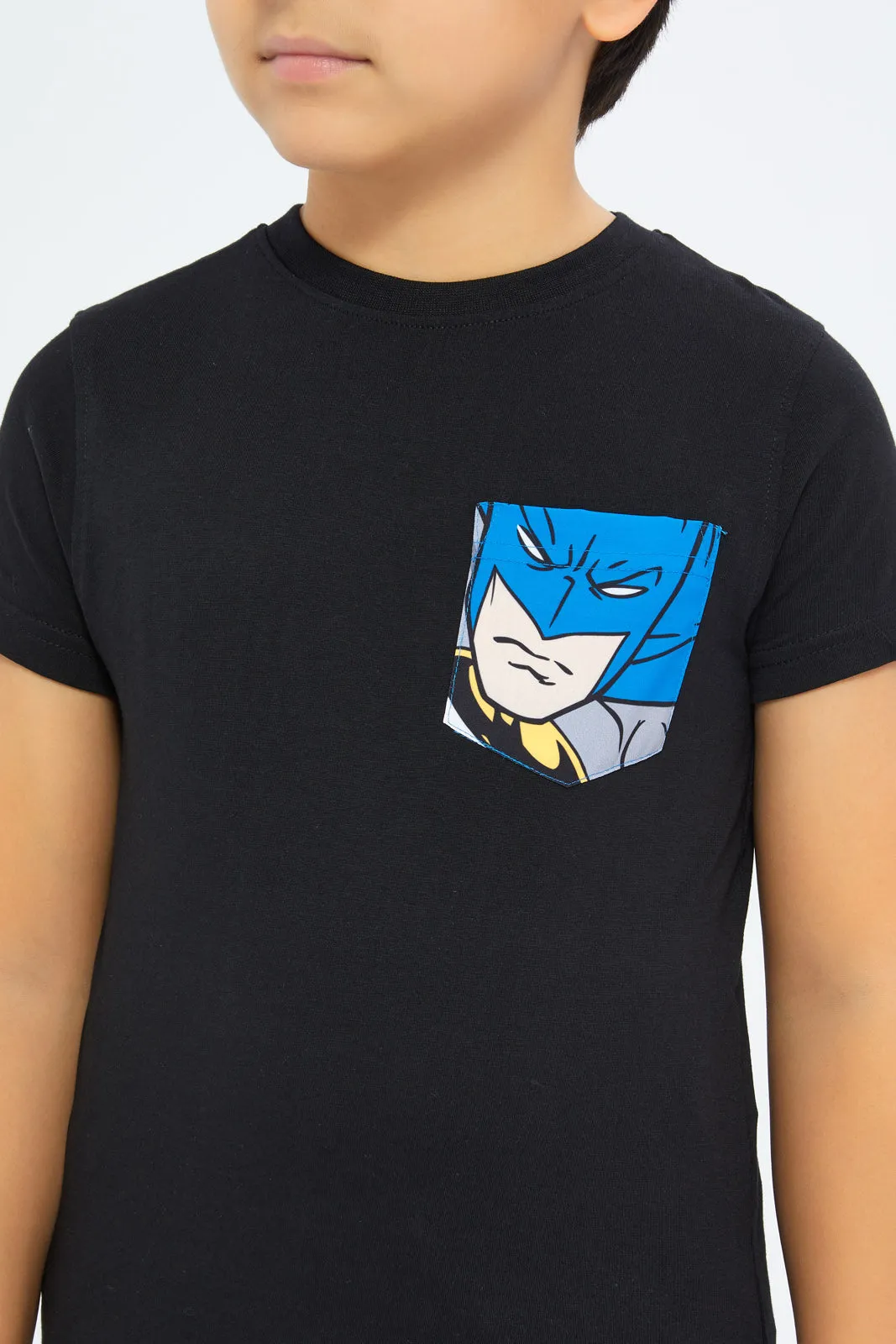 Boys Black Batman Pocket T-Shirt