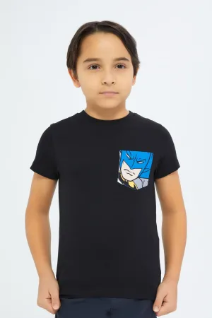 Boys Black Batman Pocket T-Shirt